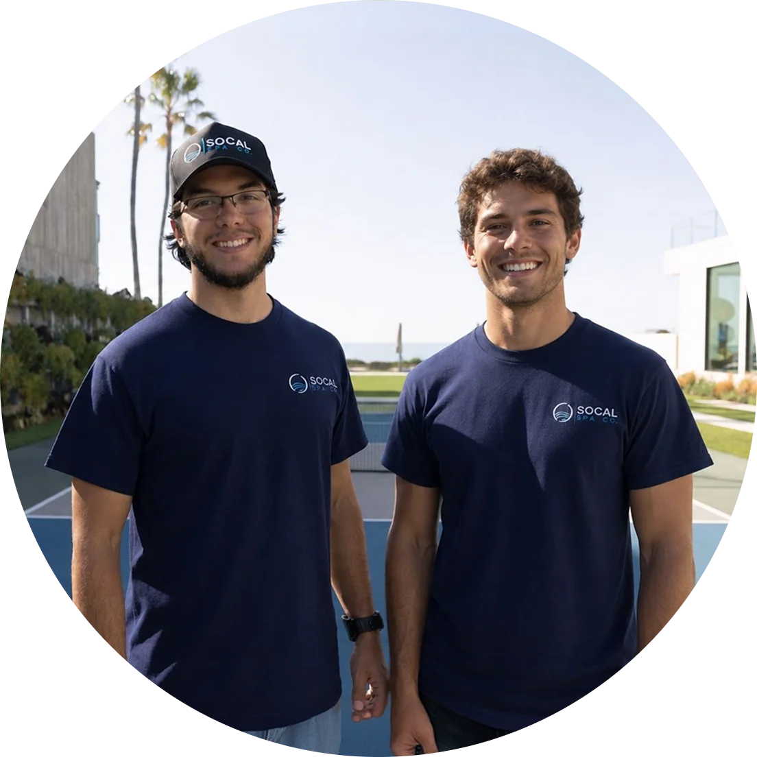 Two SoCal Spa Co. technicians in company shirts